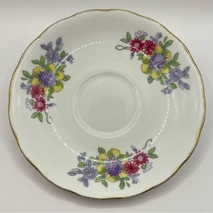 Crown Essex Bone China Saucer Flowers Gold Scalloped Trims Vintage England